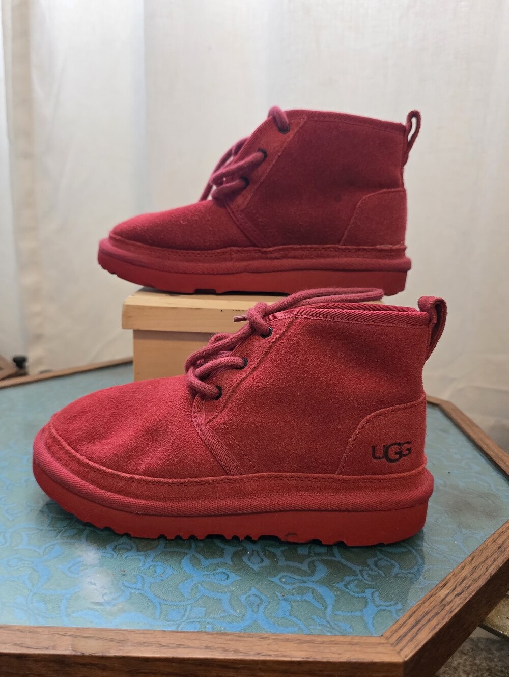 UGG Kids Red Suede Lace Up Ankle Boots